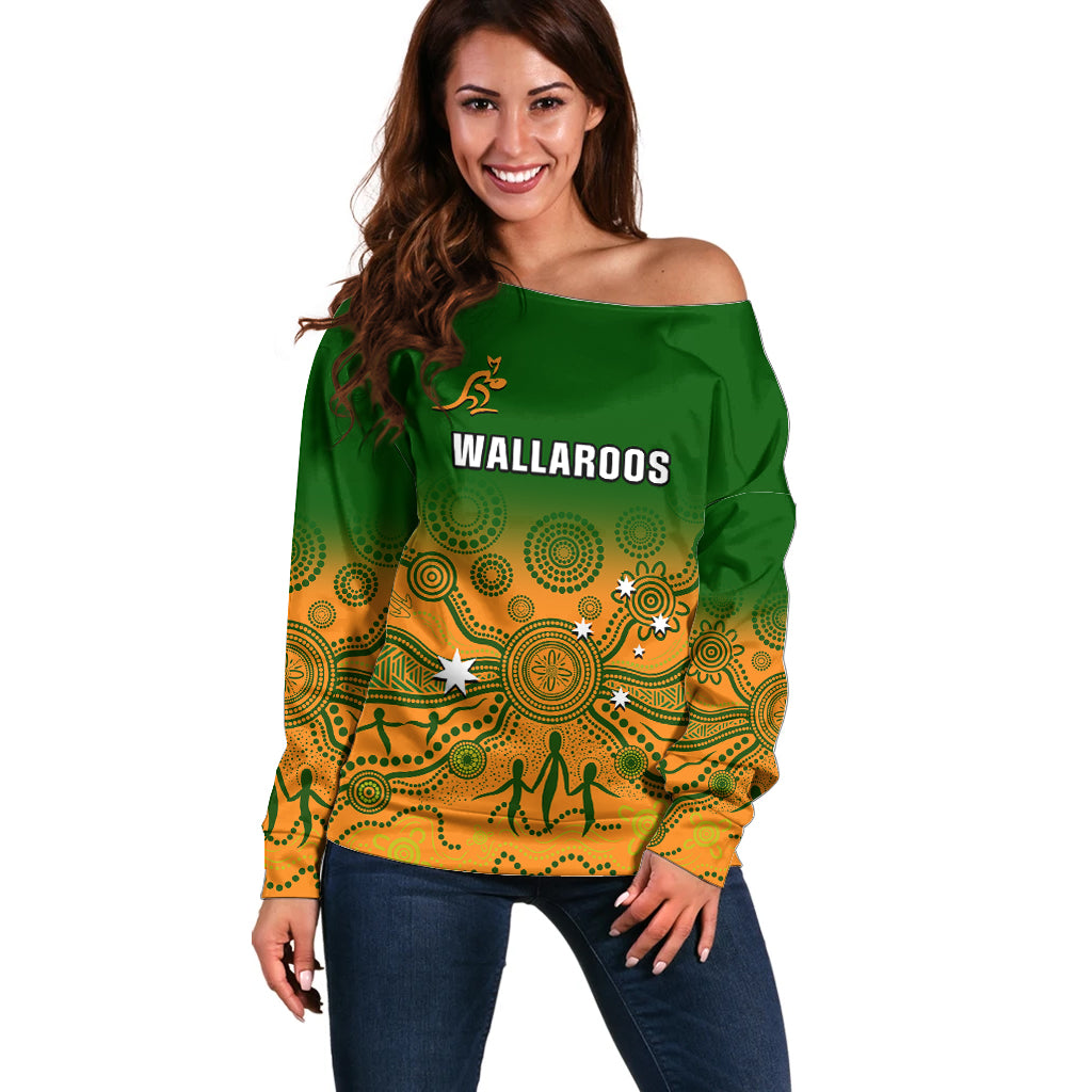 Personalised Australia Rugby Off Shoulder Sweater Go Wallaroos Pacific Indigenous Version 2023 - Wonder Print Shop