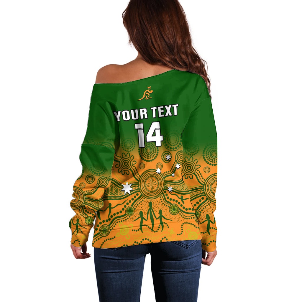 Personalised Australia Rugby Off Shoulder Sweater Go Wallaroos Pacific Indigenous Version 2023 - Wonder Print Shop