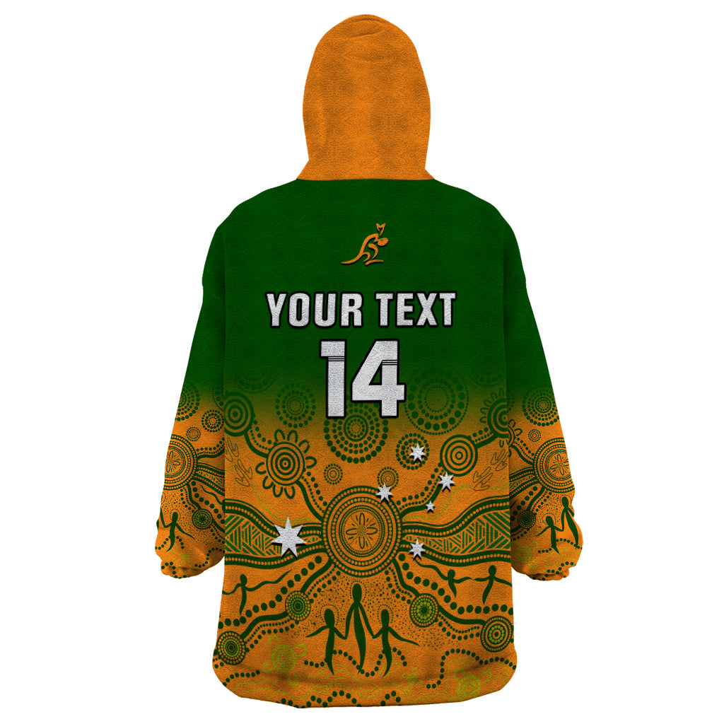 Personalised Australia Rugby Wearable Blanket Hoodie Go Wallaroos Pacific Indigenous Version 2023 - Wonder Print Shop