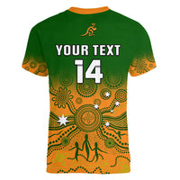 Personalised Australia Rugby Women V Neck T Shirt Go Wallaroos Pacific Indigenous Version 2023 - Wonder Print Shop