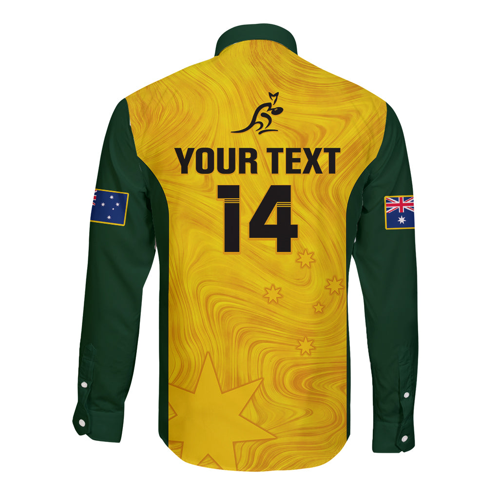 Personalised Australia Rugby Long Sleeve Button Shirt Go Wallaroos Pacific Simple Version 2023 - Wonder Print Shop