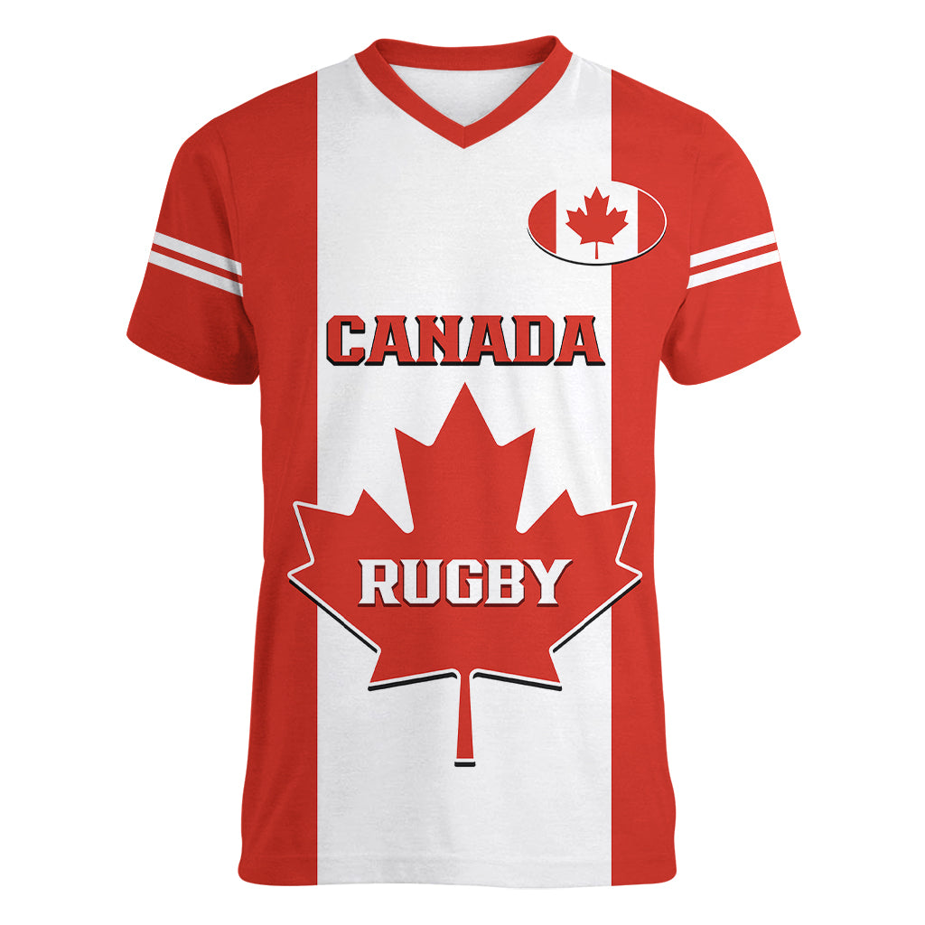 Canada Rugby Women V Neck T Shirt Go Canucks Maple Leaf Pacific  2023 - Wonder Print Shop