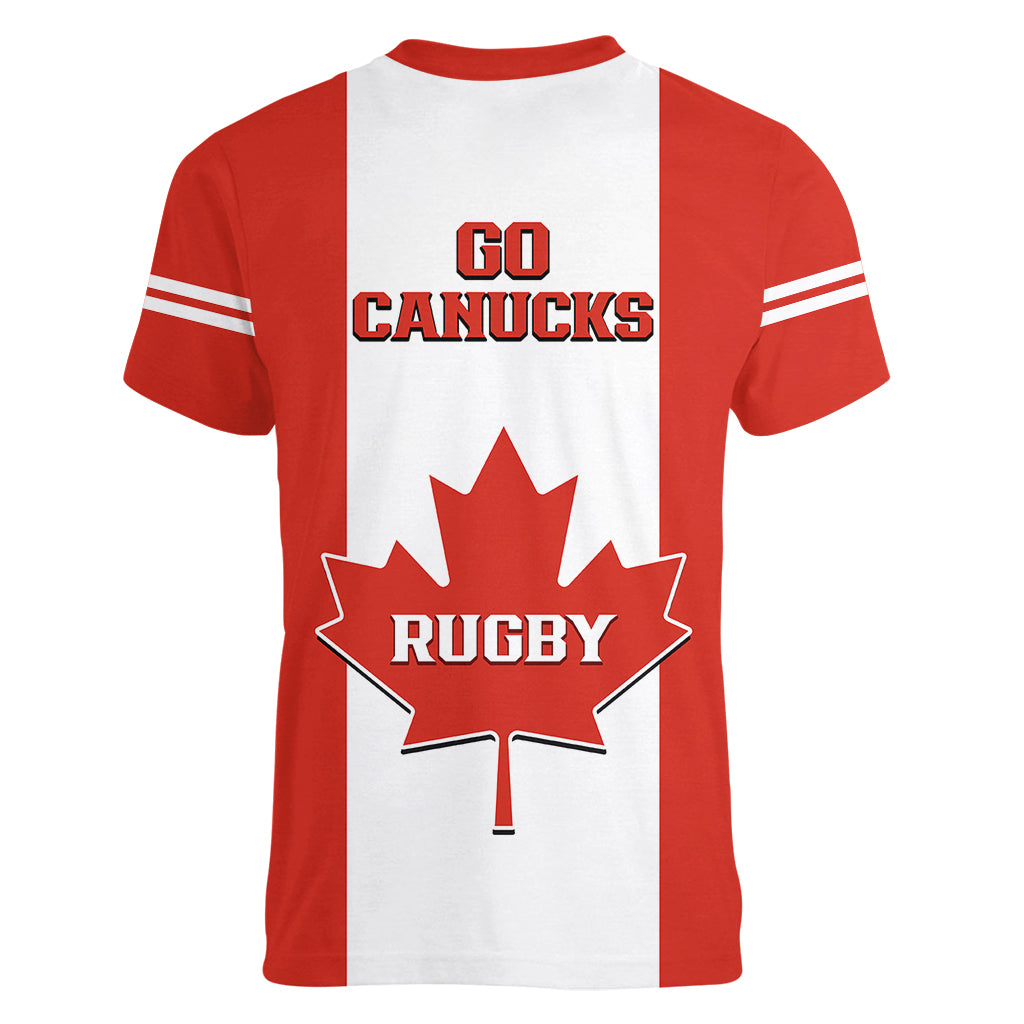 Canada Rugby Women V Neck T Shirt Go Canucks Maple Leaf Pacific  2023 - Wonder Print Shop