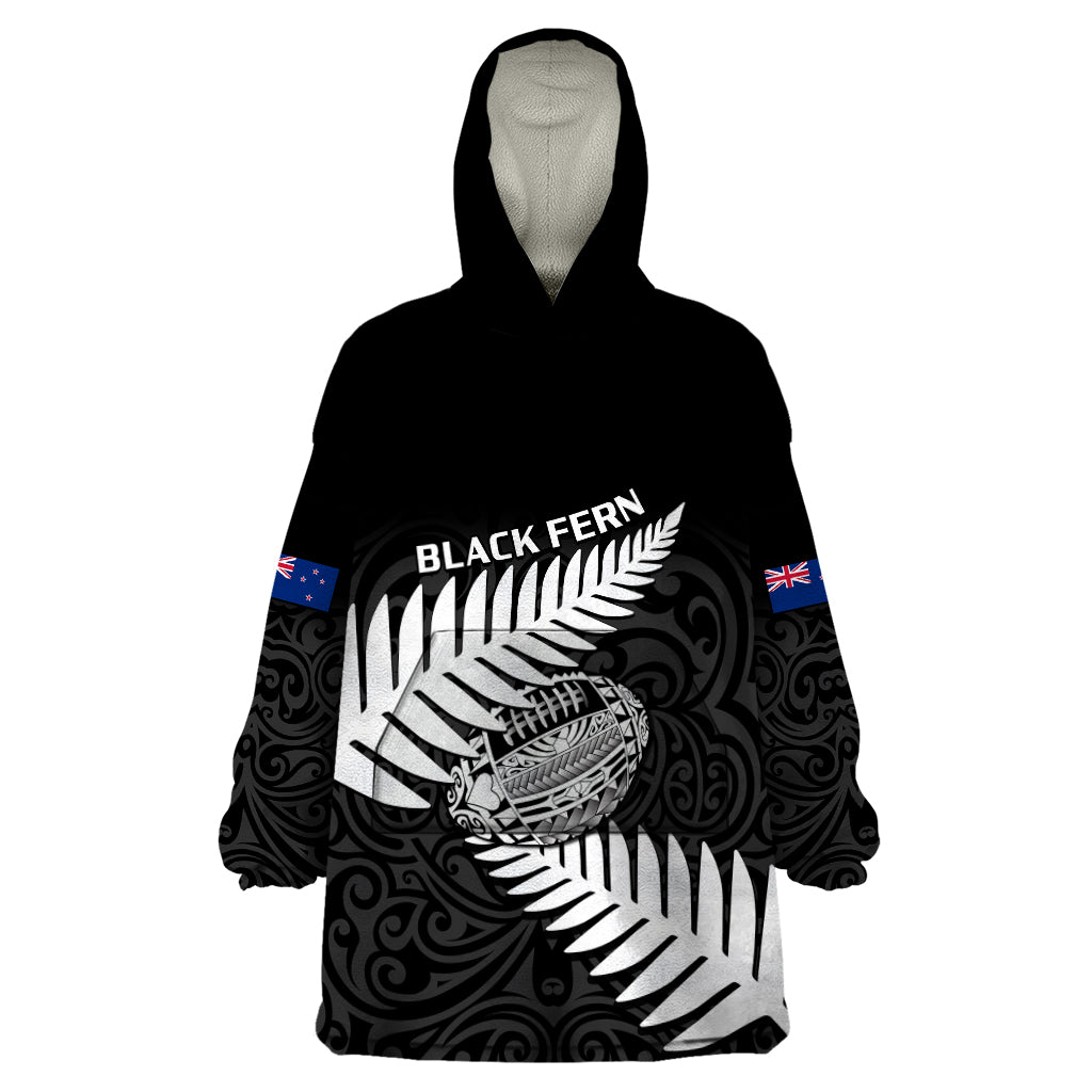 Aotearoa Rugby Wearable Blanket Hoodie Go Black Fern Pacific NZ Maori 2023 - Wonder Print Shop