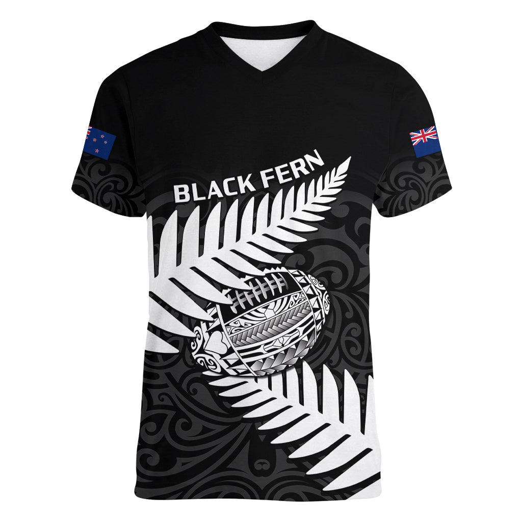 Aotearoa Rugby Women V Neck T Shirt Go Black Fern Pacific NZ Maori 2023 - Wonder Print Shop