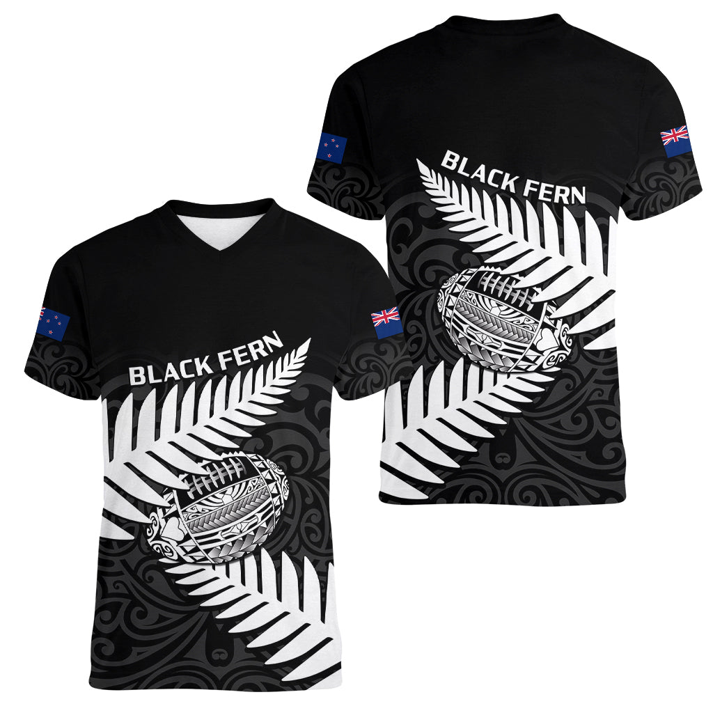 Aotearoa Rugby Women V Neck T Shirt Go Black Fern Pacific NZ Maori 2023 - Wonder Print Shop