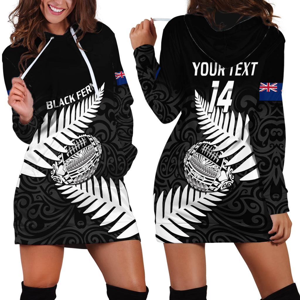 Personalised Aotearoa Rugby Hoodie Dress Go Black Fern Pacific NZ Maori 2023 - Wonder Print Shop