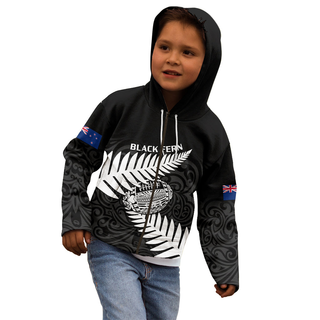 Personalised Aotearoa Rugby Kid Hoodie Go Black Fern Pacific NZ Maori 2023 - Wonder Print Shop