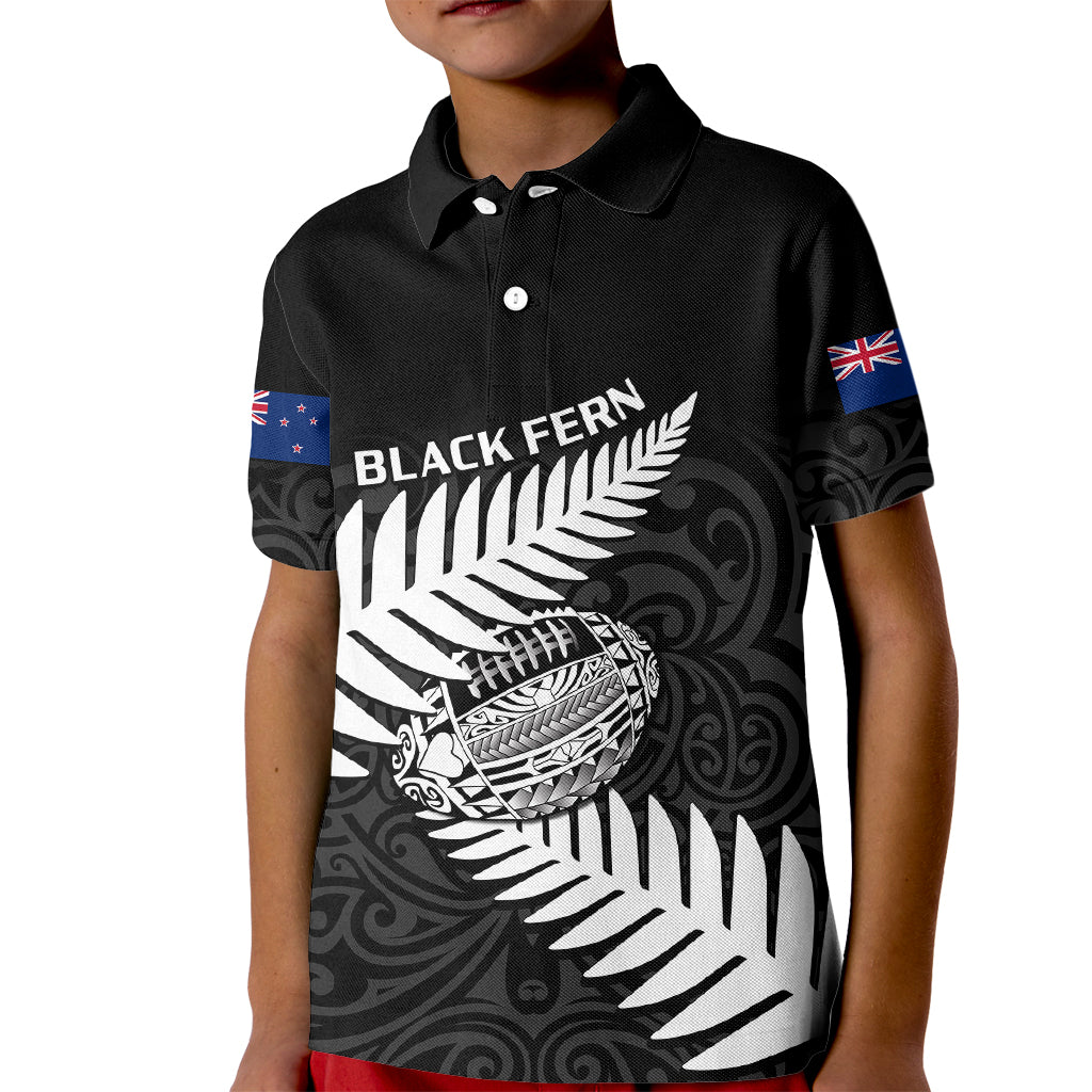 Personalised Aotearoa Rugby Kid Polo Shirt Go Black Fern Pacific NZ Maori 2023 - Wonder Print Shop