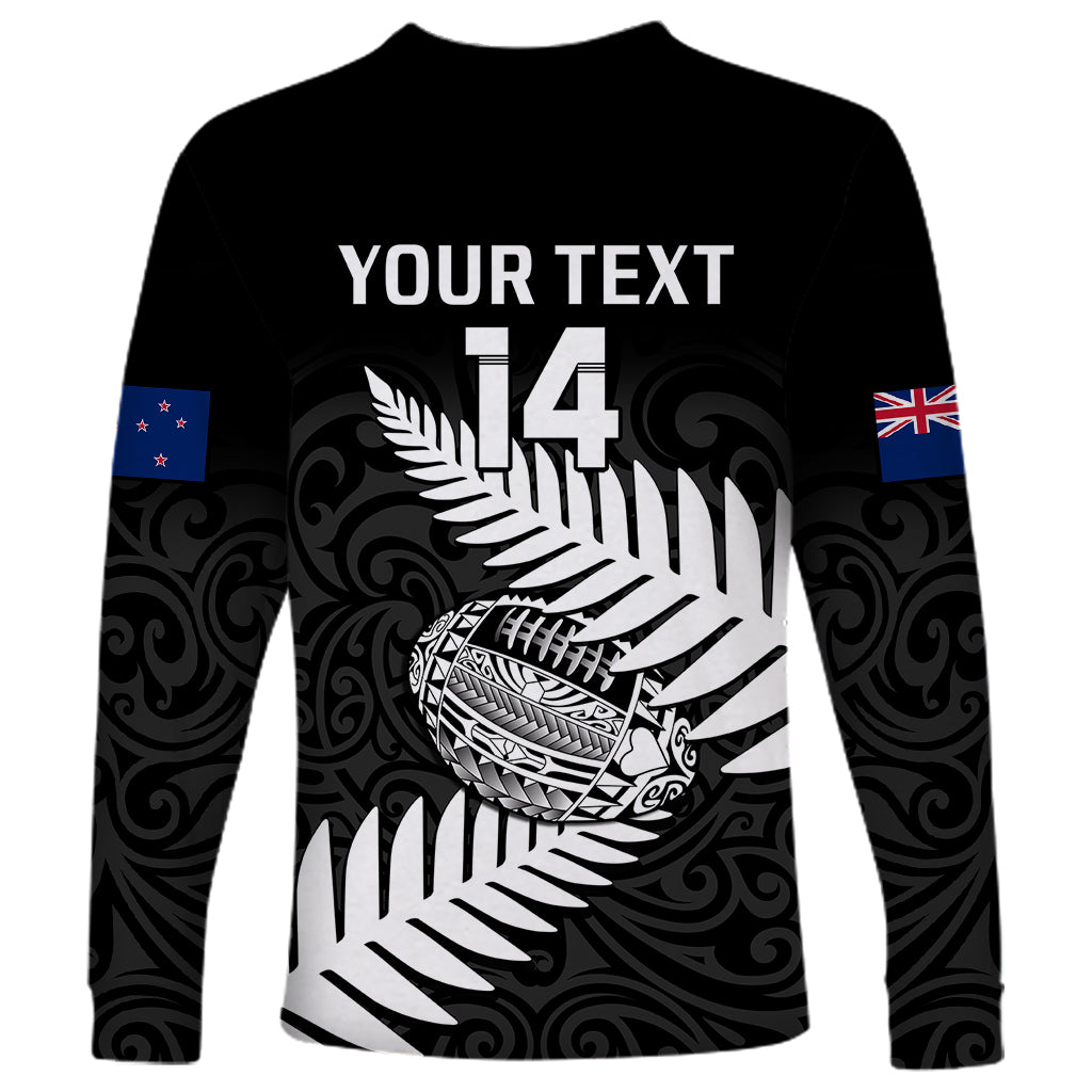 Personalised Aotearoa Rugby Long Sleeve Shirt Go Black Fern Pacific NZ Maori 2023 - Wonder Print Shop