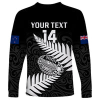 Personalised Aotearoa Rugby Long Sleeve Shirt Go Black Fern Pacific NZ Maori 2023 - Wonder Print Shop