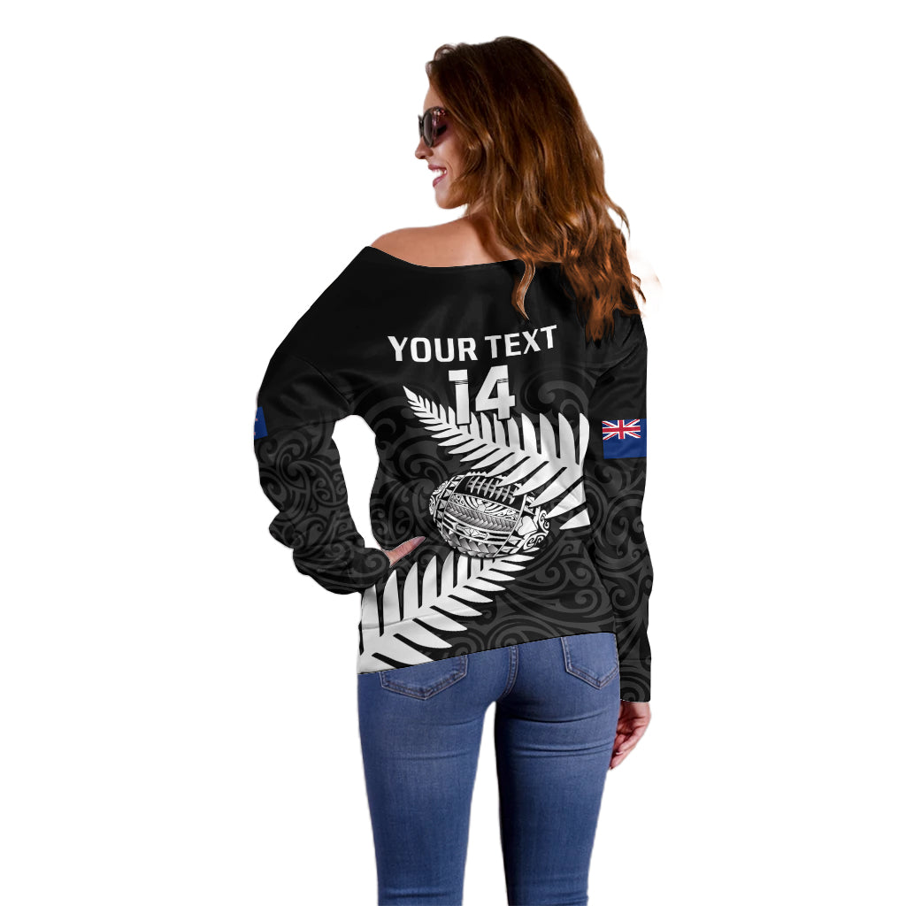 Personalised Aotearoa Rugby Off Shoulder Sweater Go Black Fern Pacific NZ Maori 2023 - Wonder Print Shop