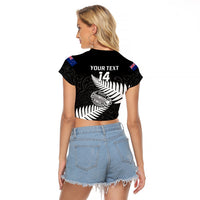 Personalised Aotearoa Rugby Raglan Cropped T Shirt Go Black Fern Pacific NZ Maori 2023 - Wonder Print Shop