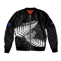 Personalised Aotearoa Rugby Sleeve Zip Bomber Jacket Go Black Fern Pacific NZ Maori 2023 - Wonder Print Shop