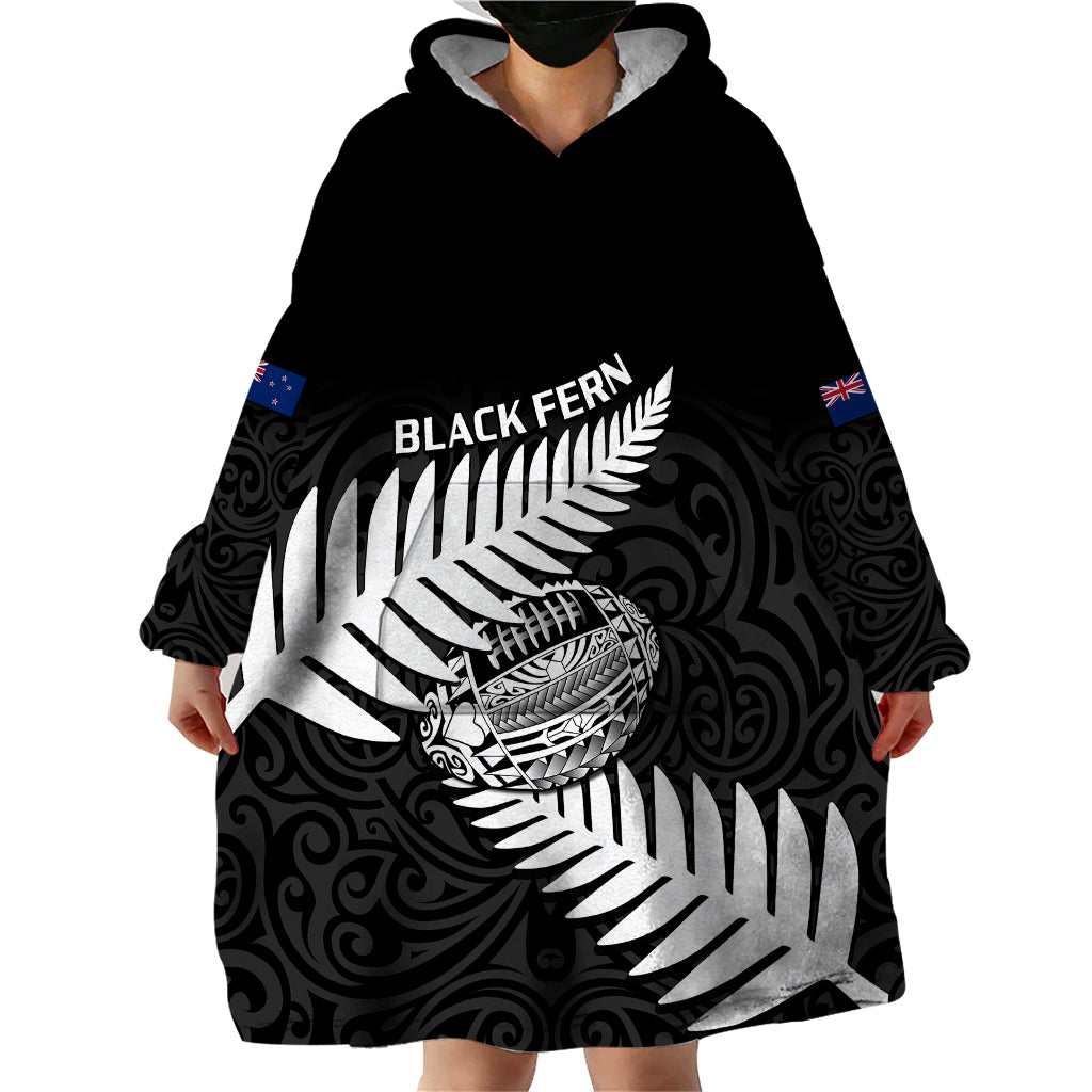 Personalised Aotearoa Rugby Wearable Blanket Hoodie Go Black Fern Pacific NZ Maori 2023 - Wonder Print Shop