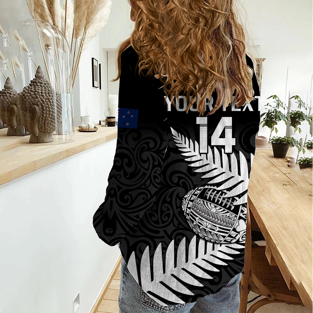 Personalised Aotearoa Rugby Women Casual Shirt Go Black Fern Pacific NZ Maori 2023 - Wonder Print Shop