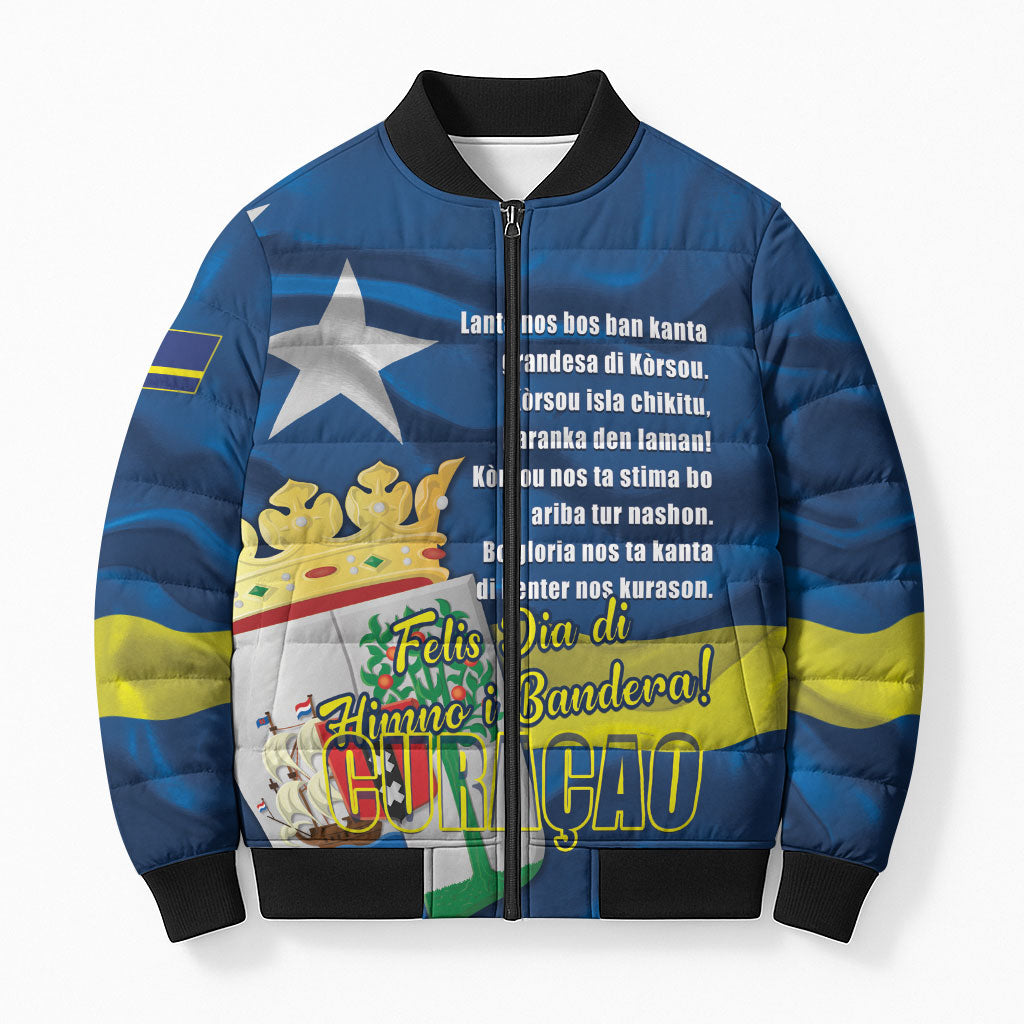 Personalized Curacao Flag Day Bomber Puffer Jacket Felis Dia di Himno i Bandera