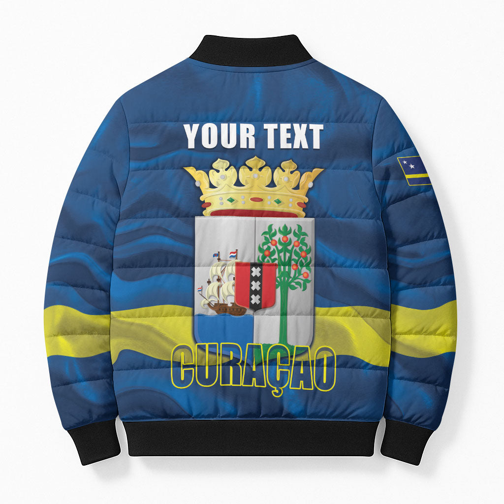 Personalized Curacao Flag Day Bomber Puffer Jacket Felis Dia di Himno i Bandera