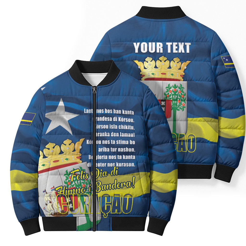 Personalized Curacao Flag Day Bomber Puffer Jacket Felis Dia di Himno i Bandera