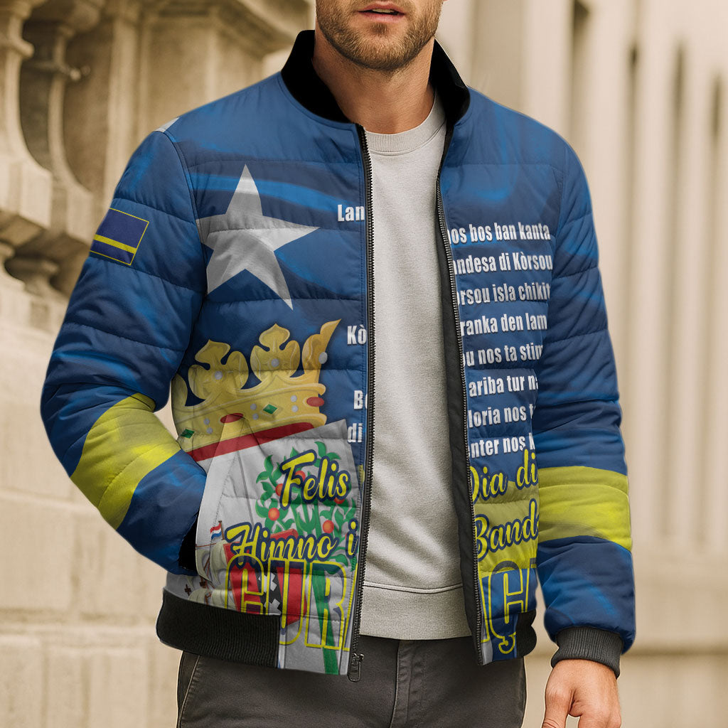 Personalized Curacao Flag Day Bomber Puffer Jacket Felis Dia di Himno i Bandera