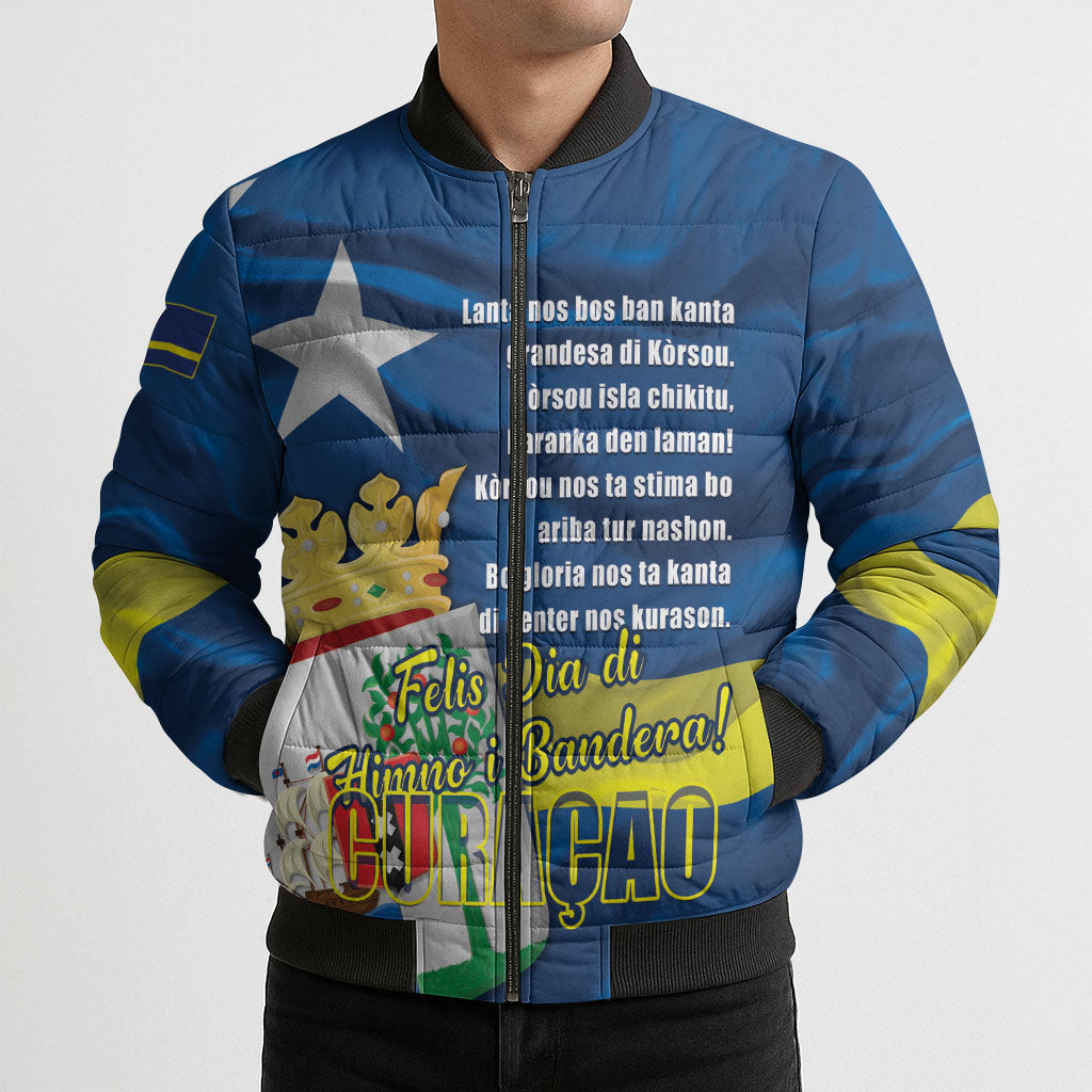 Personalized Curacao Flag Day Bomber Puffer Jacket Felis Dia di Himno i Bandera