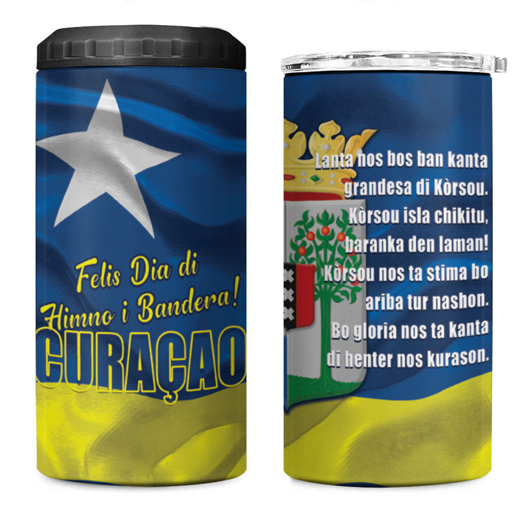 Curacao Flag Day 4 in 1 Can Cooler Tumbler Felis Dia di Himno i Bandera