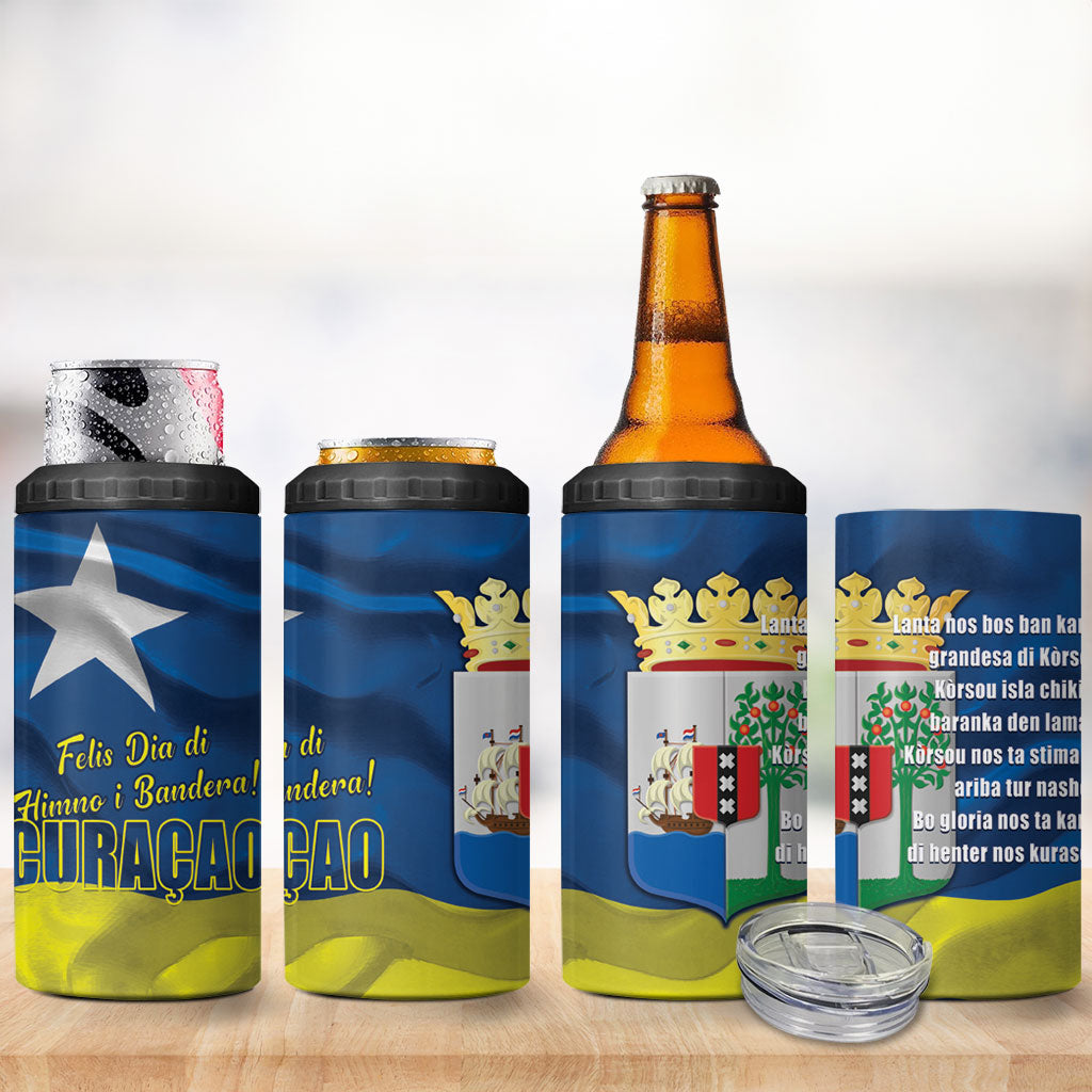 Curacao Flag Day 4 in 1 Can Cooler Tumbler Felis Dia di Himno i Bandera