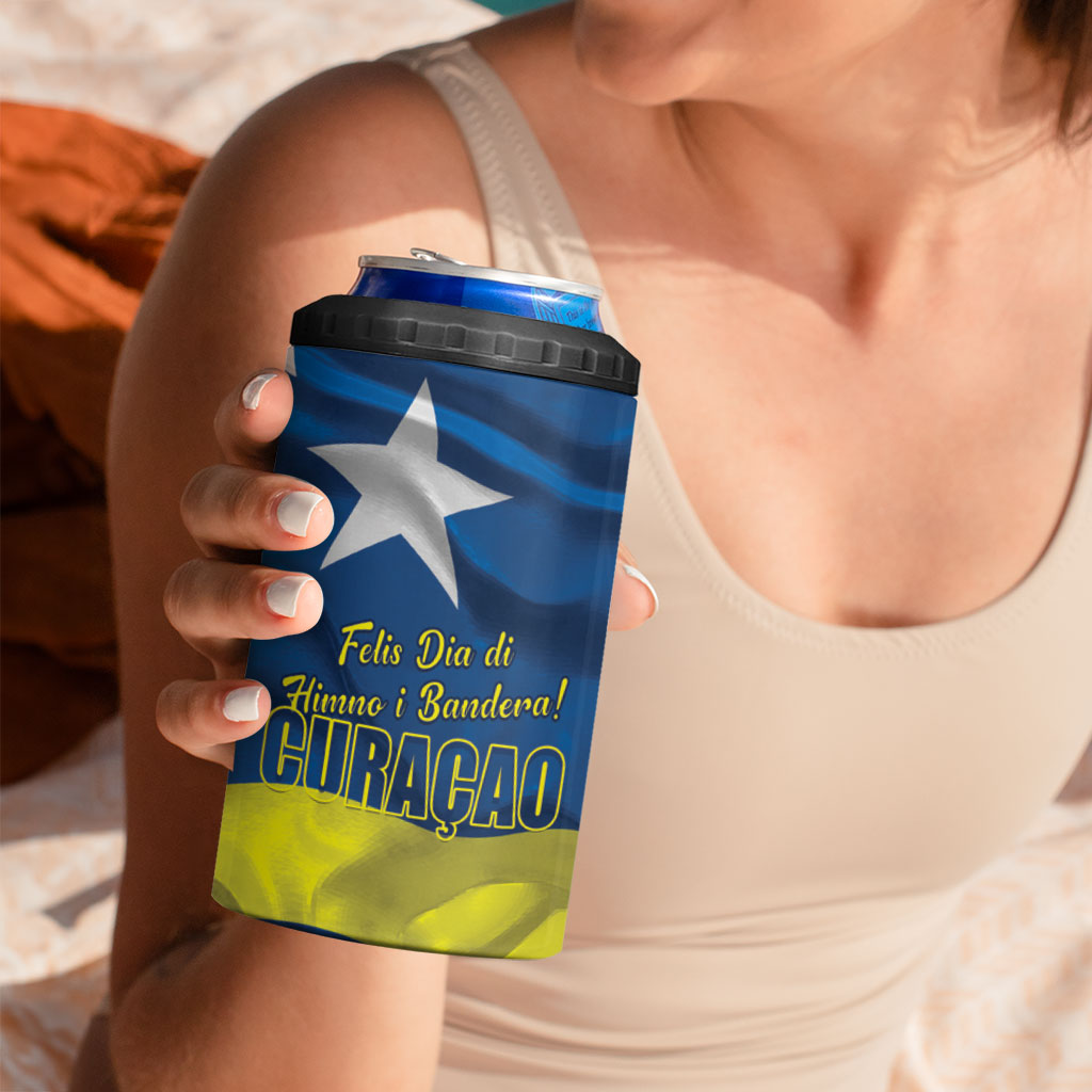 Curacao Flag Day 4 in 1 Can Cooler Tumbler Felis Dia di Himno i Bandera
