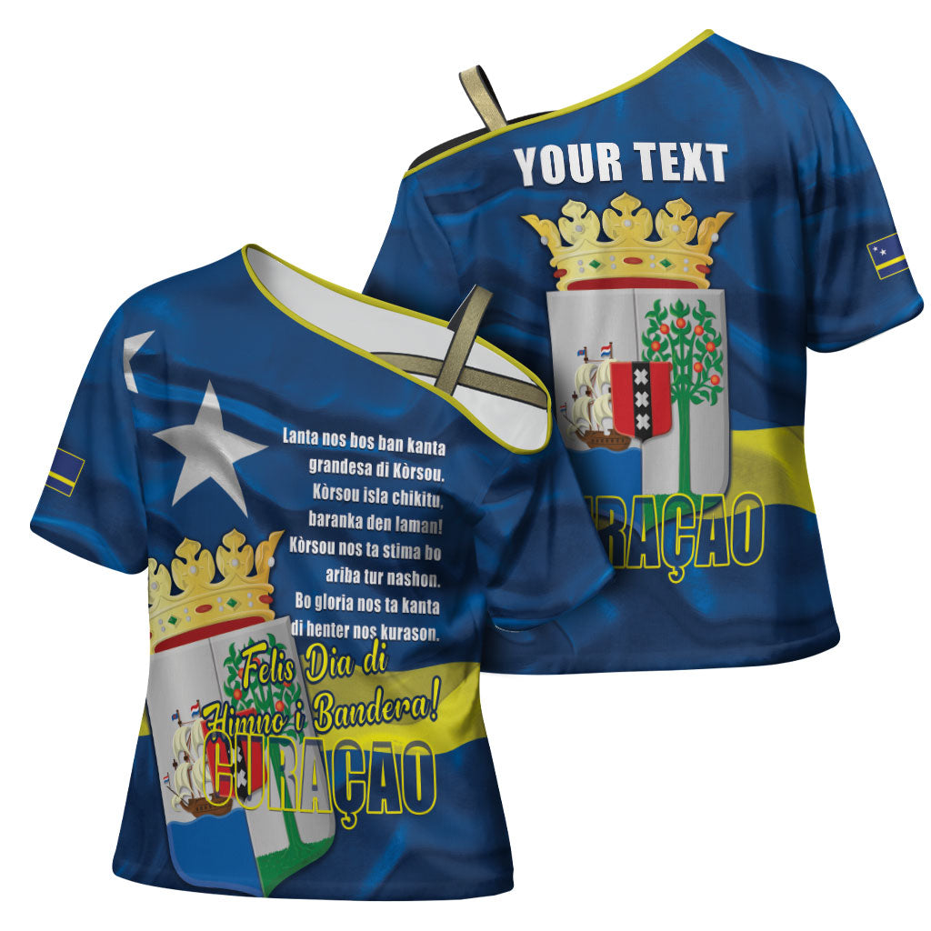 Personalized Curacao Flag Day Cross Shoulder Shirt Felis Dia di Himno i Bandera