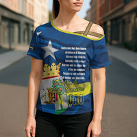 Personalized Curacao Flag Day Cross Shoulder Shirt Felis Dia di Himno i Bandera
