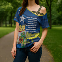 Personalized Curacao Flag Day Cross Shoulder Shirt Felis Dia di Himno i Bandera