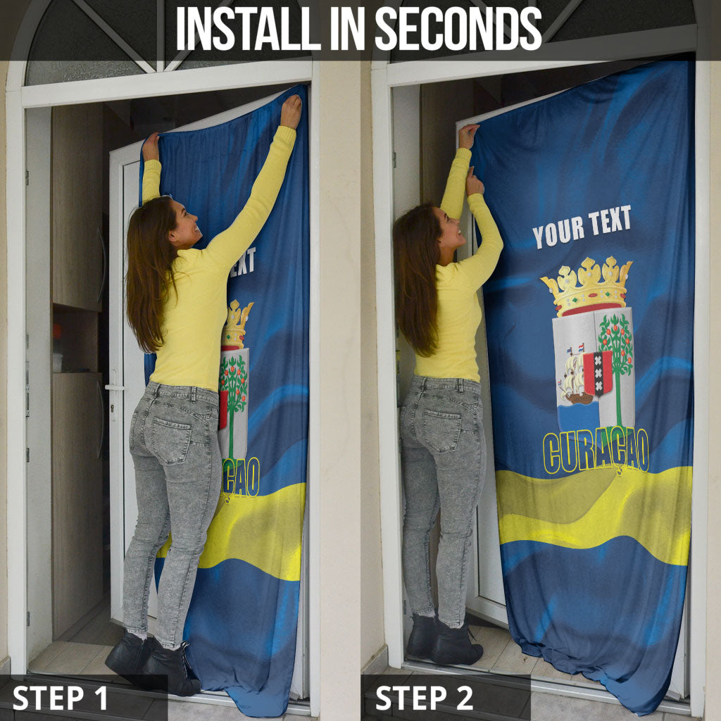 Personalized Curacao Flag Day Door Cover Felis Dia di Himno i Bandera
