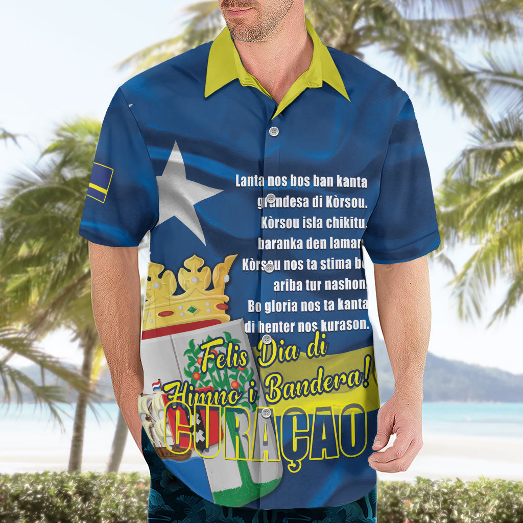 Personalized Curacao Flag Day Hawaiian Shirt Felis Dia di Himno i Bandera