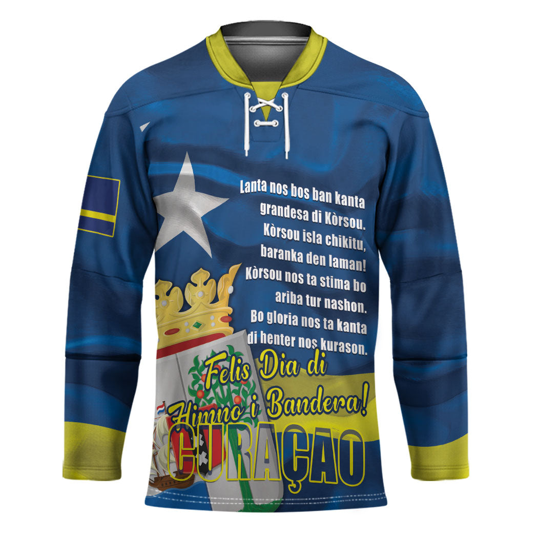 Personalized Curacao Flag Day Hockey Jersey Felis Dia di Himno i Bandera