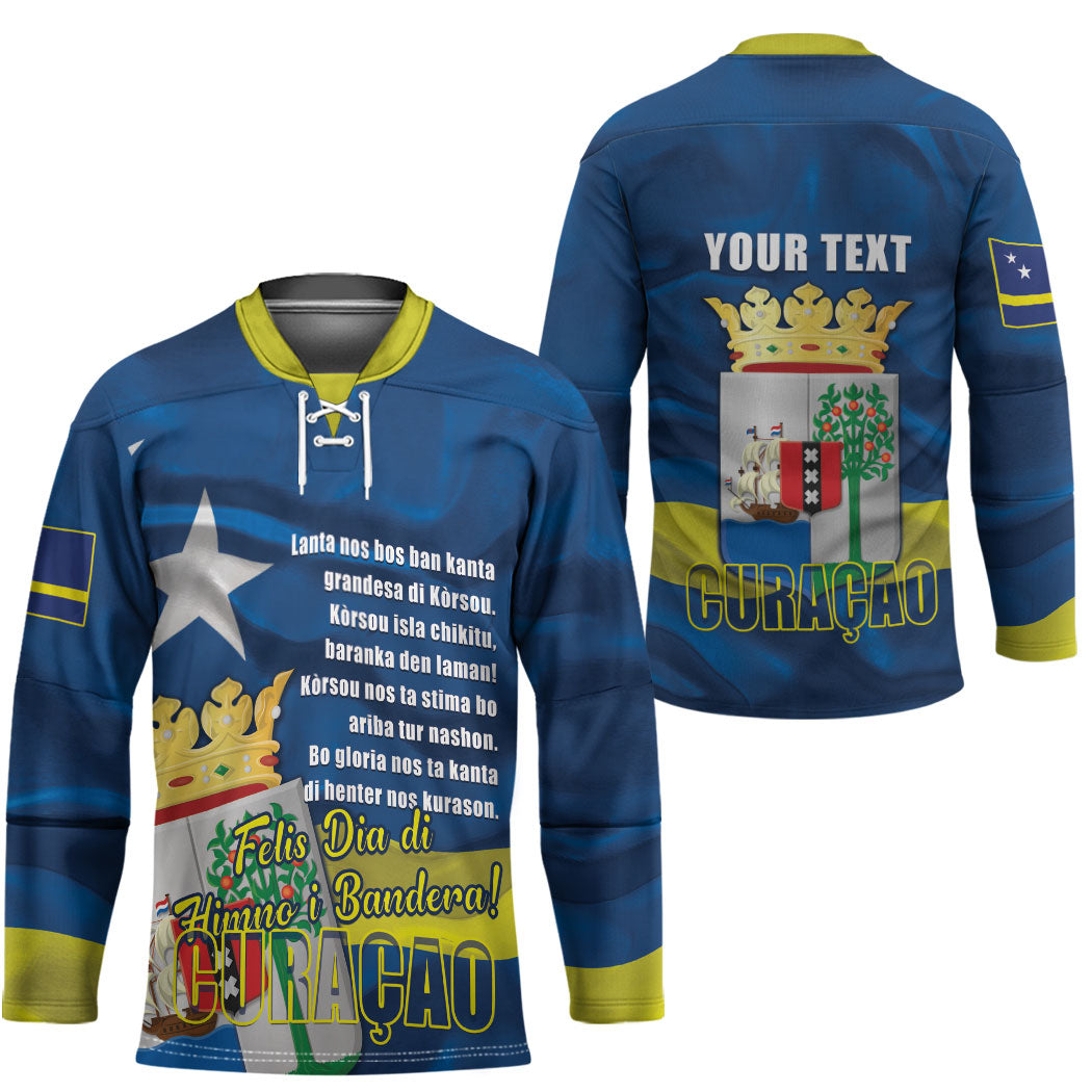 Personalized Curacao Flag Day Hockey Jersey Felis Dia di Himno i Bandera