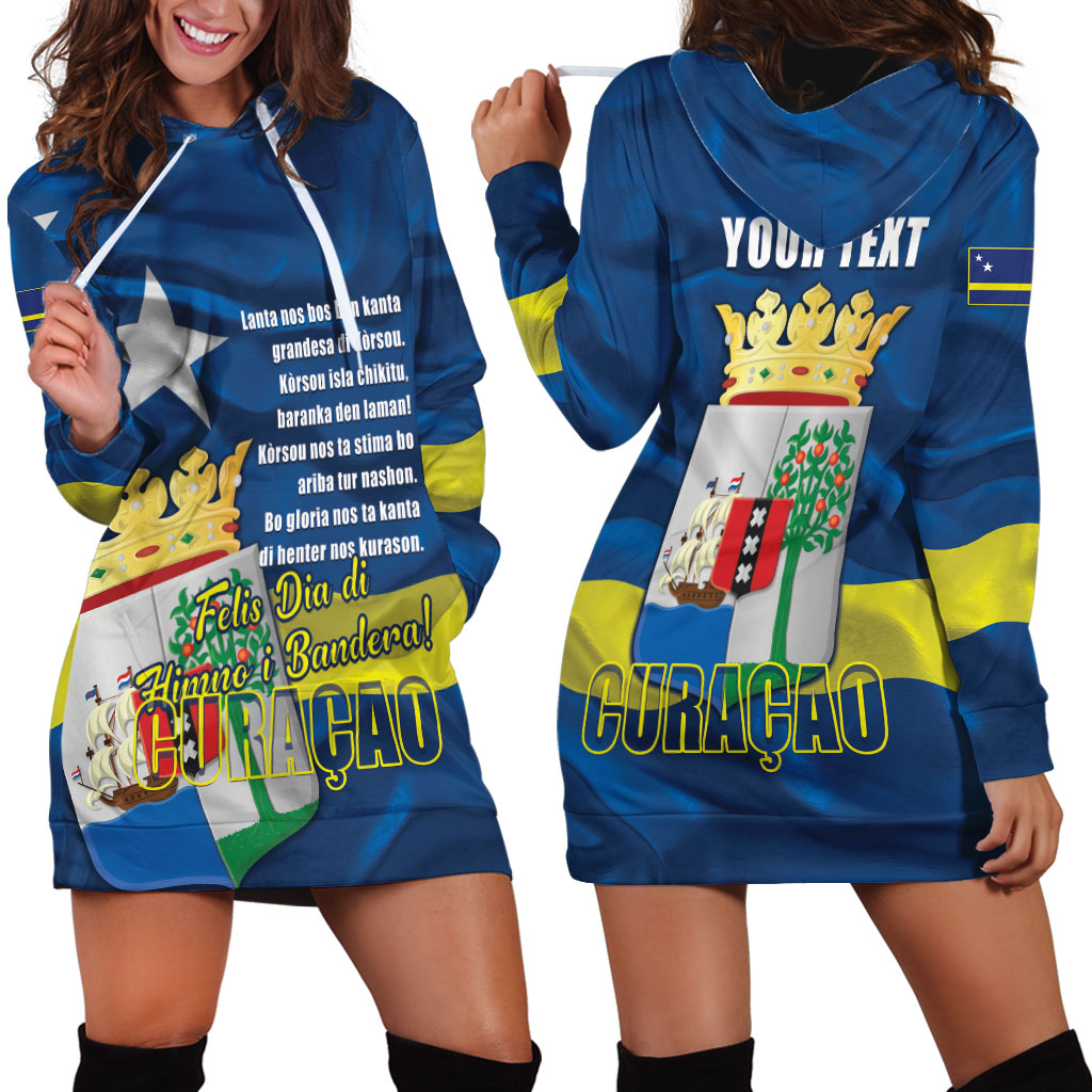 Personalized Curacao Flag Day Hoodie Dress Felis Dia di Himno i Bandera