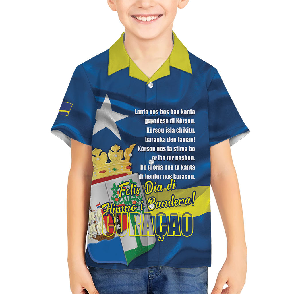 Personalized Curacao Flag Day Kid Hawaiian Shirt Felis Dia di Himno i Bandera