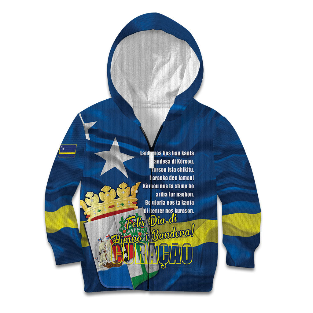 Personalized Curacao Flag Day Kid Hoodie Felis Dia di Himno i Bandera