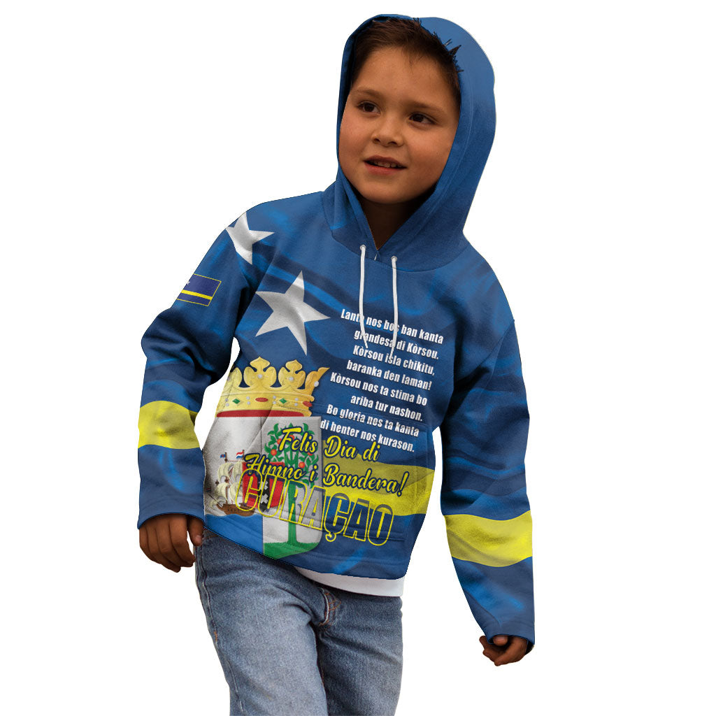 Personalized Curacao Flag Day Kid Hoodie Felis Dia di Himno i Bandera