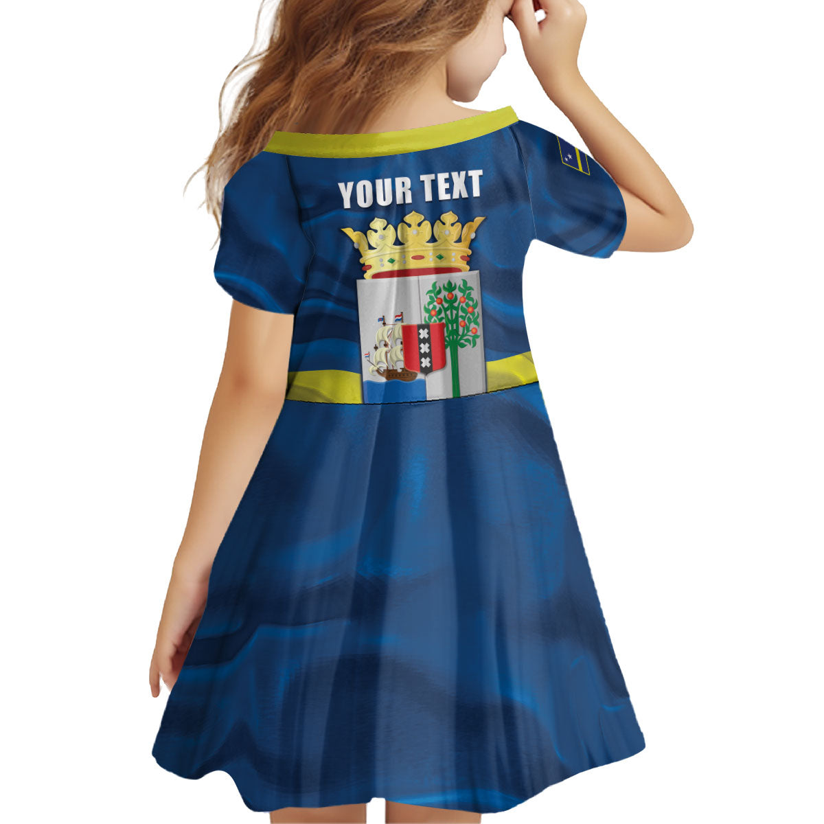 Personalized Curacao Flag Day Kid Short Sleeve Dress Felis Dia di Himno i Bandera