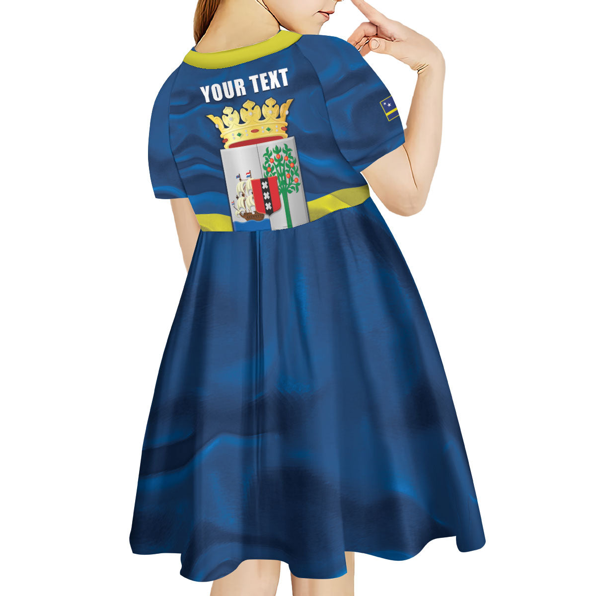 Personalized Curacao Flag Day Kid Short Sleeve Dress Felis Dia di Himno i Bandera