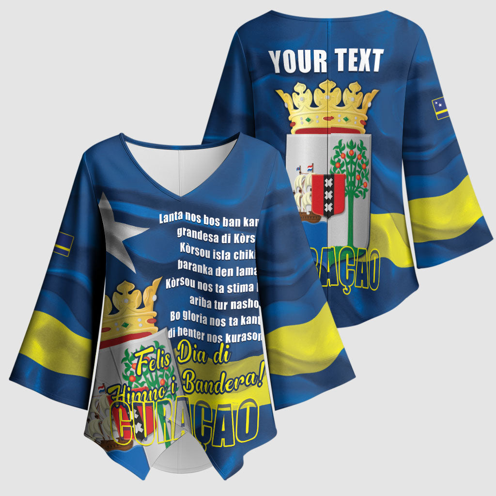 Personalized Curacao Flag Day Kimono Sleeve Blouse Felis Dia di Himno i Bandera