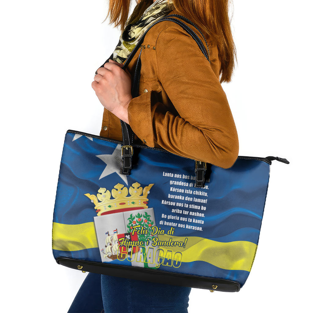 Curacao Flag Day Leather Tote Bag Felis Dia di Himno i Bandera