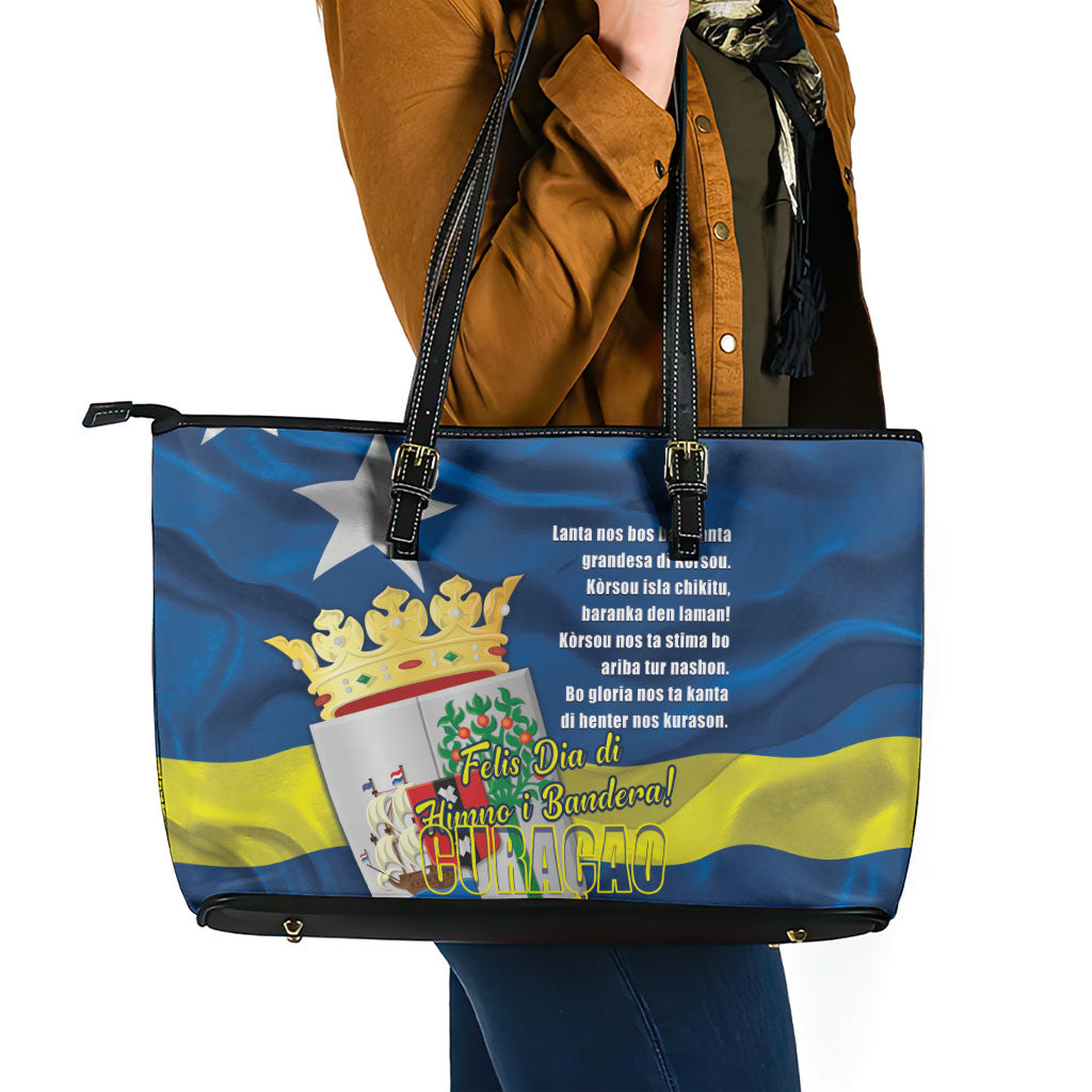 Curacao Flag Day Leather Tote Bag Felis Dia di Himno i Bandera