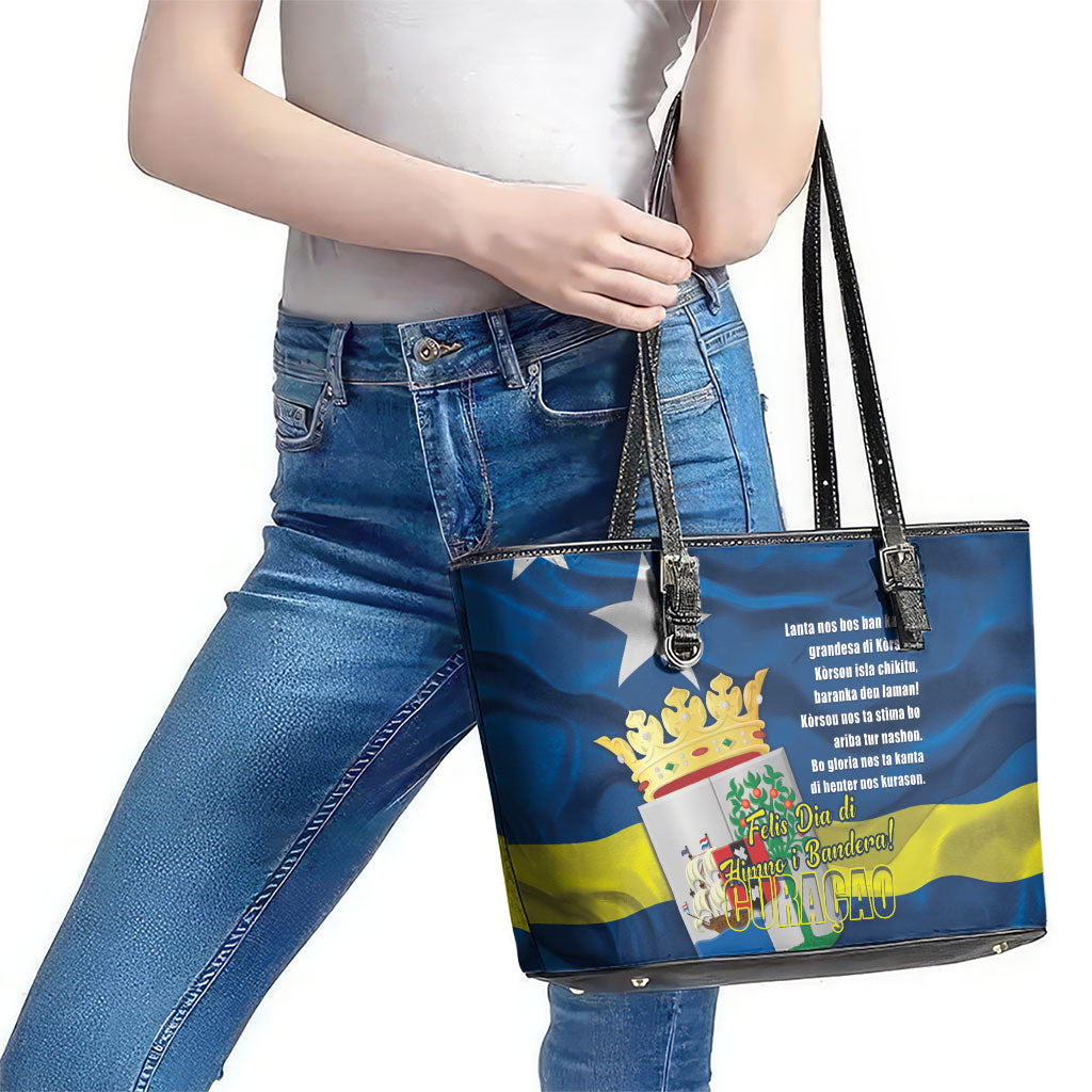 Curacao Flag Day Leather Tote Bag Felis Dia di Himno i Bandera