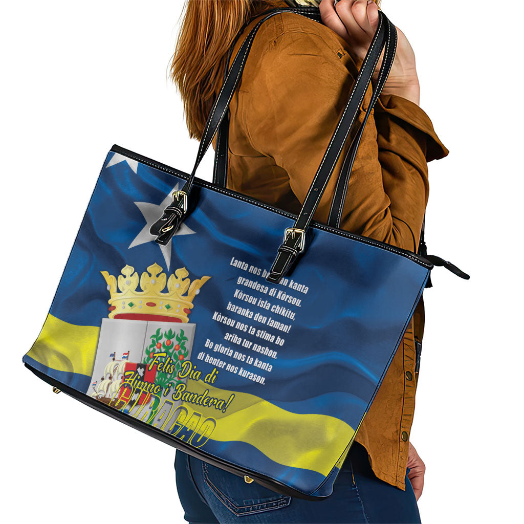 Curacao Flag Day Leather Tote Bag Felis Dia di Himno i Bandera