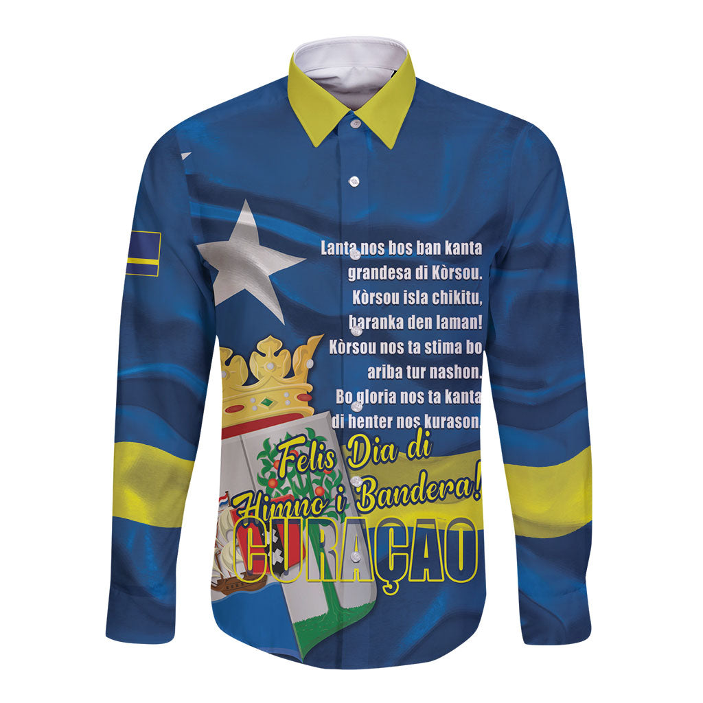 Personalized Curacao Flag Day Long Sleeve Button Shirt Felis Dia di Himno i Bandera