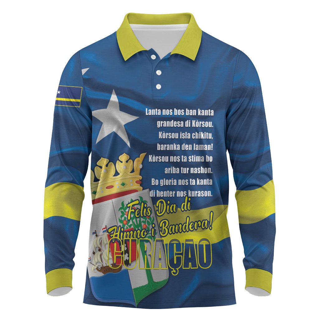 Personalized Curacao Flag Day Long Sleeve Polo Shirt Felis Dia di Himno i Bandera