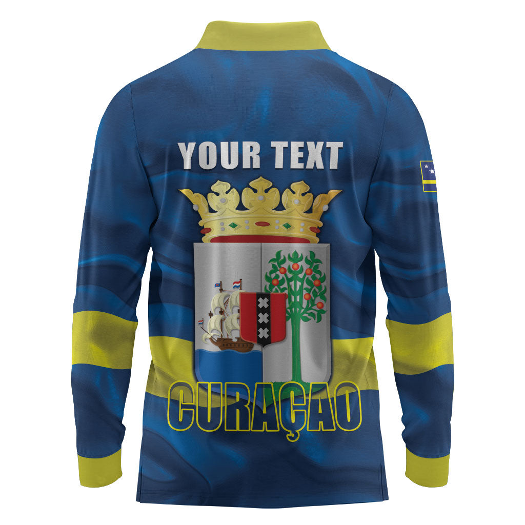Personalized Curacao Flag Day Long Sleeve Polo Shirt Felis Dia di Himno i Bandera