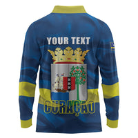 Personalized Curacao Flag Day Long Sleeve Polo Shirt Felis Dia di Himno i Bandera